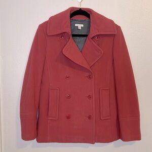 Garnet Hill Coral Orange Pink Wool Blend Double Breasted Pea Coat 6